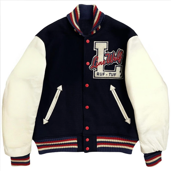 Men's Navy and White Unisex Varsity Jacket with Classic Design in USA