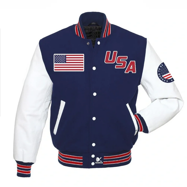 WHITE SLEEVES USA VARSITY JACKET | AMERICAN FOOTBALL SPORT JACKET