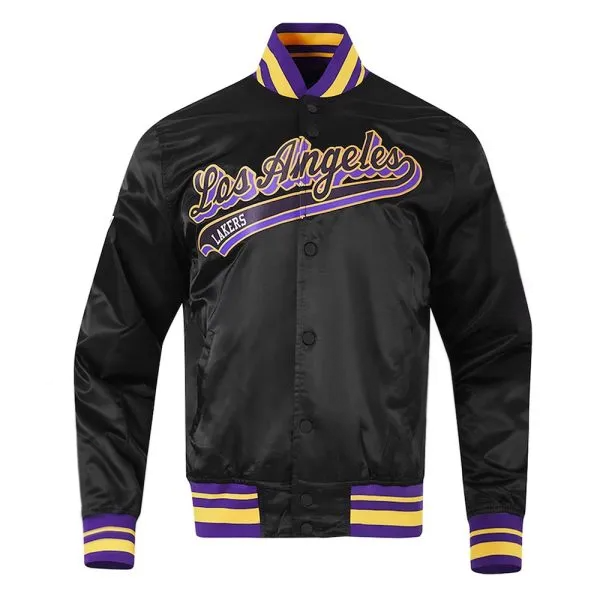 Shop Los Angeles Lakers Script Tail Black Satin Jacket