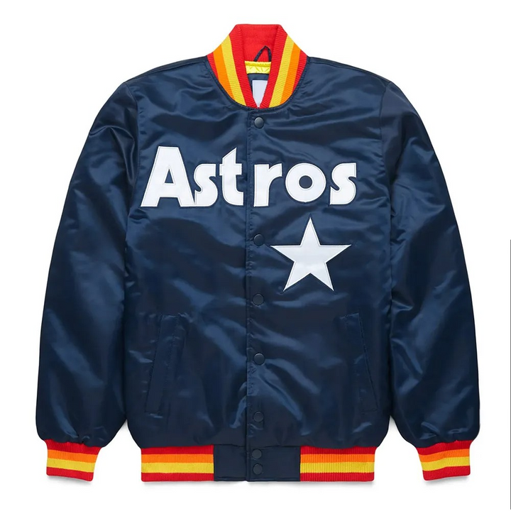 Navy blue jacket with 'Astros' and star logo on a white background