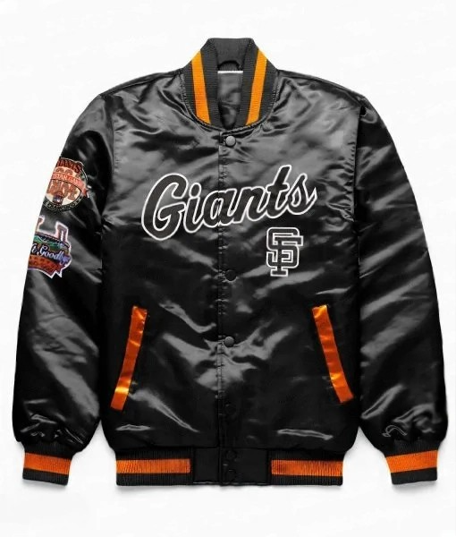 San Francisco Giants black satin jacket front view

