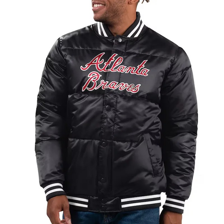 Atlanta Braves Black Puffer Satin Jacket for Men and Women