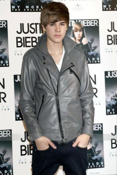 Stylish men's grey leather jacket inspired by Justin Bieber