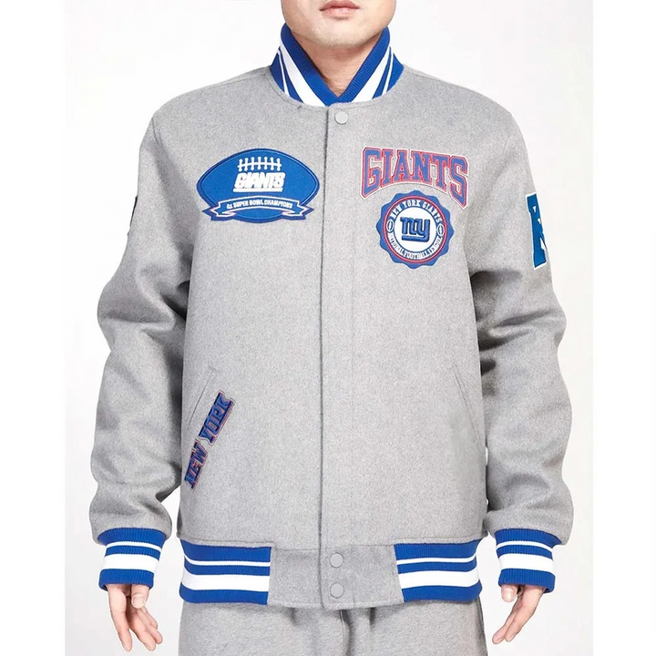 NY Giants Crest Emblem Gray Varsity Wool Jacket in USA