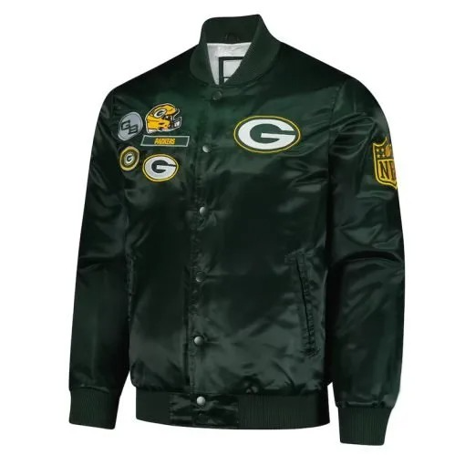 Unisex Packers satin jacket with ribbed cuffs and hemline in USA
