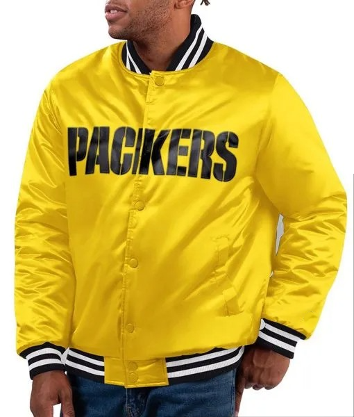 Green Bay Packers Bronx fashion gold jacket front view in USA