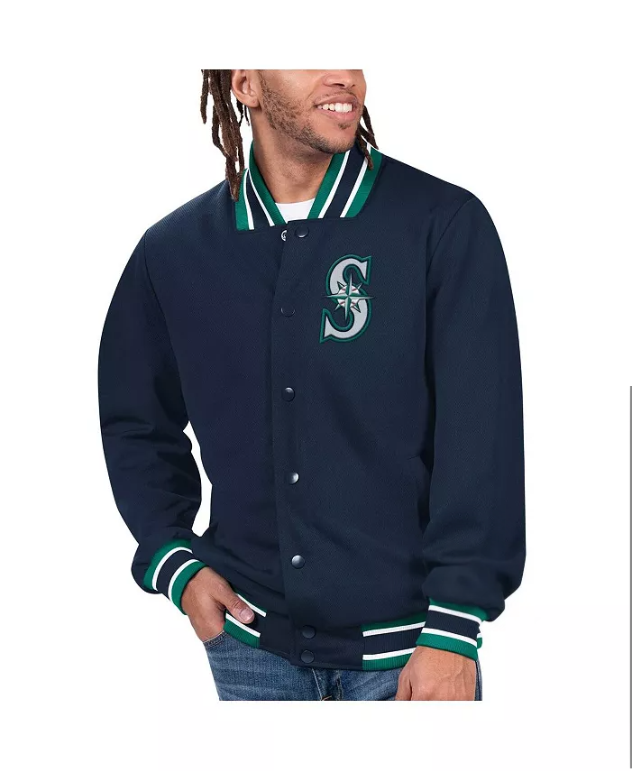 Men's Navy Seattle Mariners Secret Weapon Wool Full-Snap Jacket