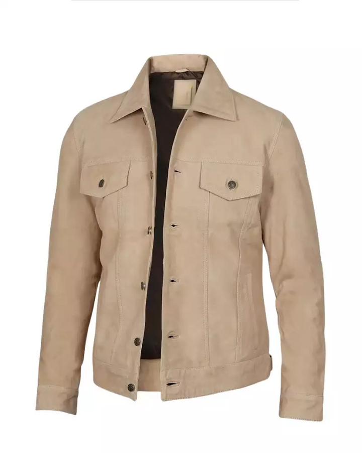 Men’s casual camel brown denim outerwear jacket