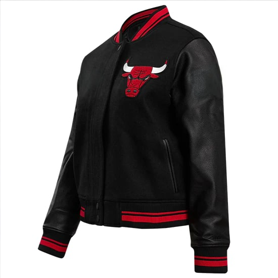 NBA Chicago Bulls classic women’s wool varsity jacket, ribbed design in USA