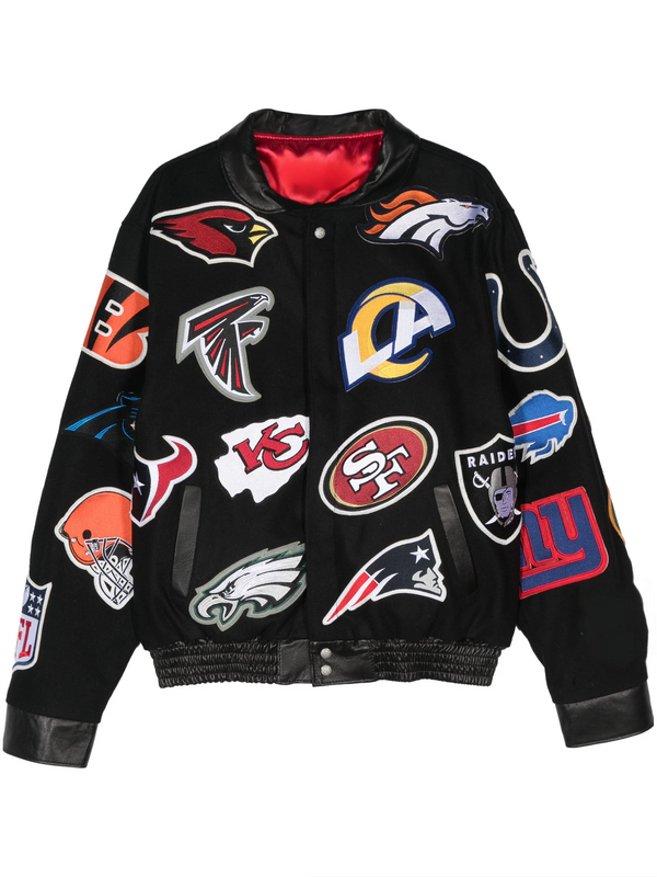 Shop Black NFL Multi Logo Bomber Jacket