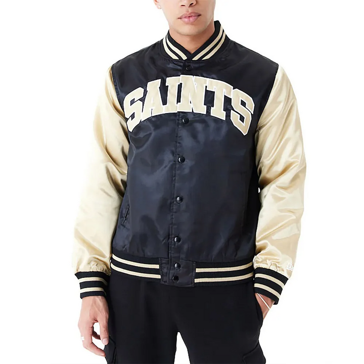 New Orleans Saints satin jacket featuring team logo in USA