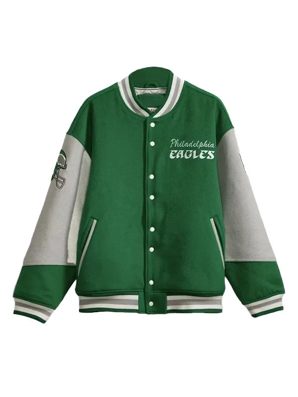 Grey and green varsity jacket inspired by Princess Diana in American Style
