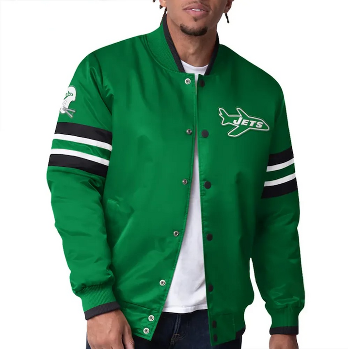 Scout I New York Jets green satin jacket front view

