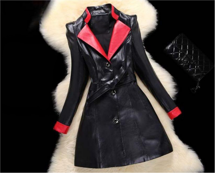 Red Overcoat sheepskin leather for women