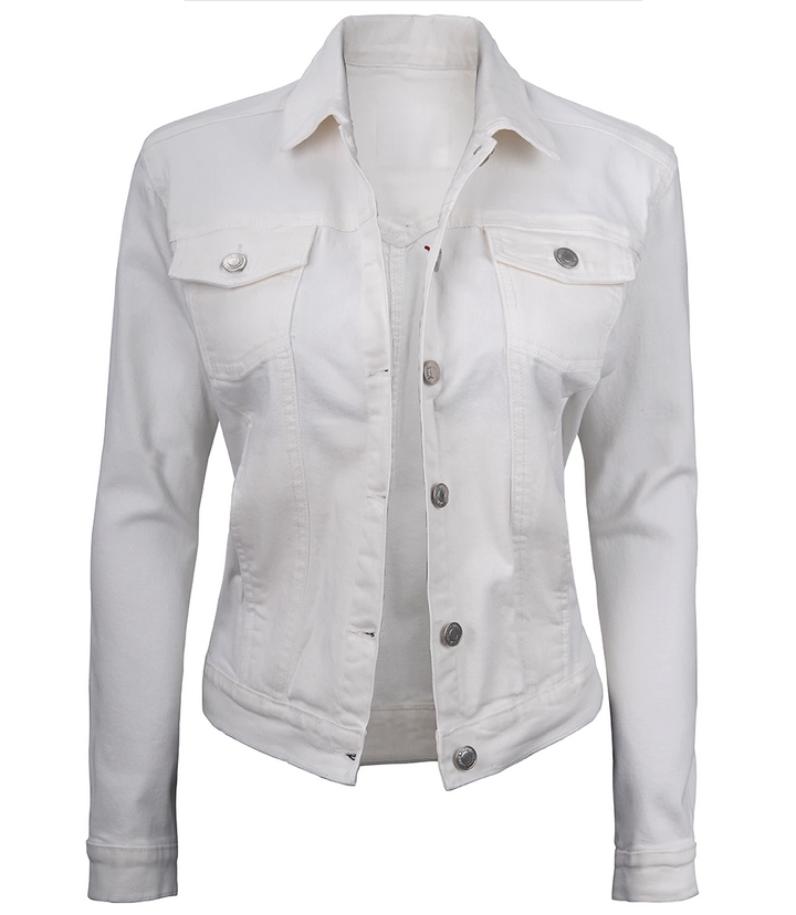 Premium Women's Trucker Style White Denim Jacket USA Market