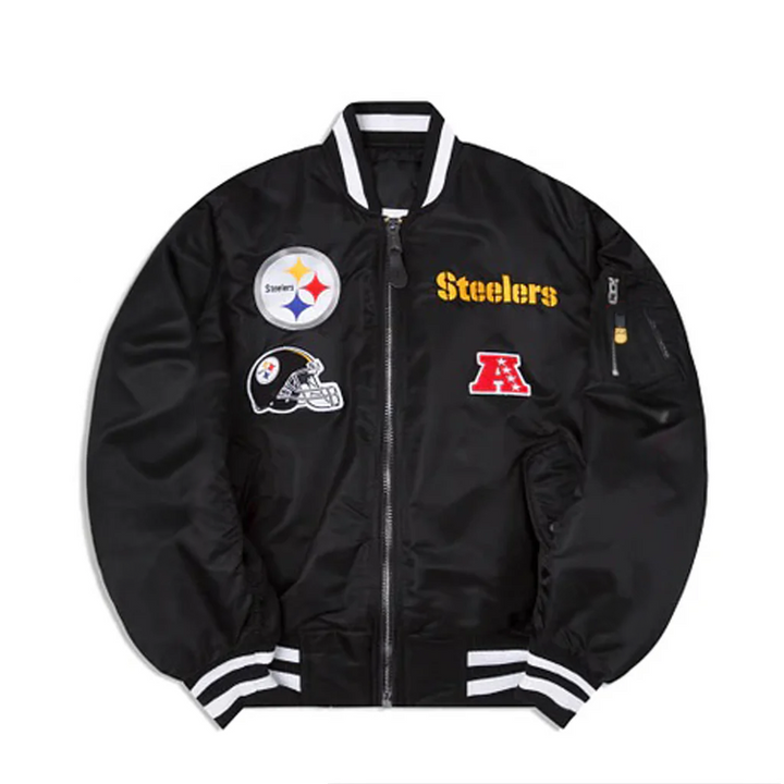 Black Pittsburgh Steelers MA-1 Bomber Jacket

