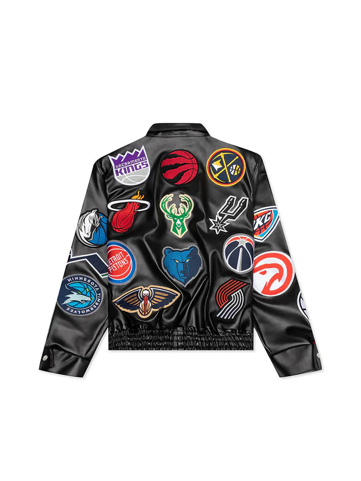 Stylish TJS NBA collage jacket with team logos in France style