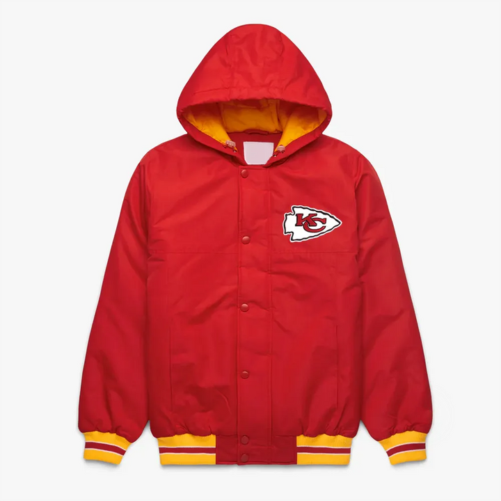 NFL Kansas City Chiefs red hooded jacket front view in USA