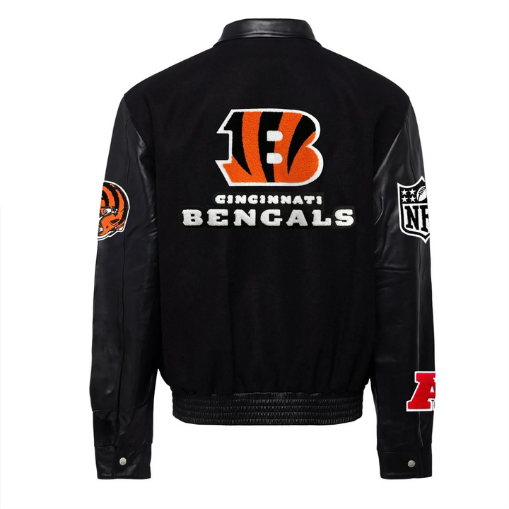 Black jacket with Cincinnati Bengals logo on a white background