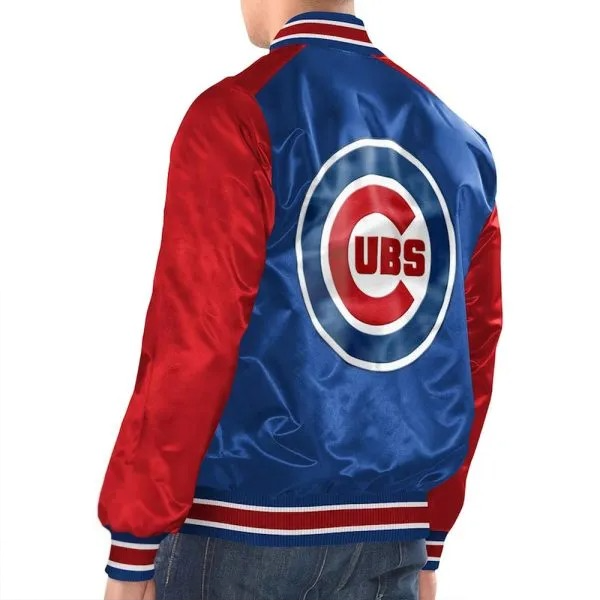 Satin Cubs Varsity Jacket with Snap Button Closure

