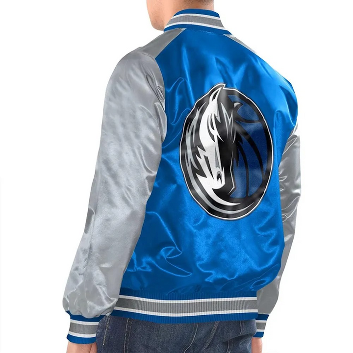 Mavericks Varsity Satin Jacket Front View in USA