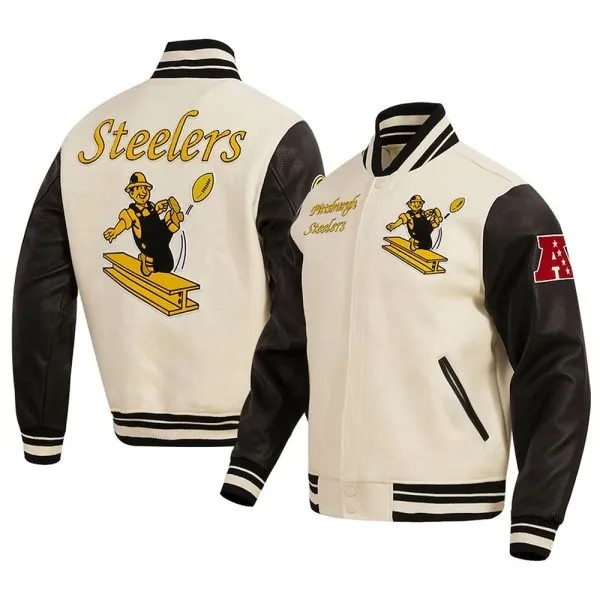 Pittsburgh Steelers cream and black varsity jacket

