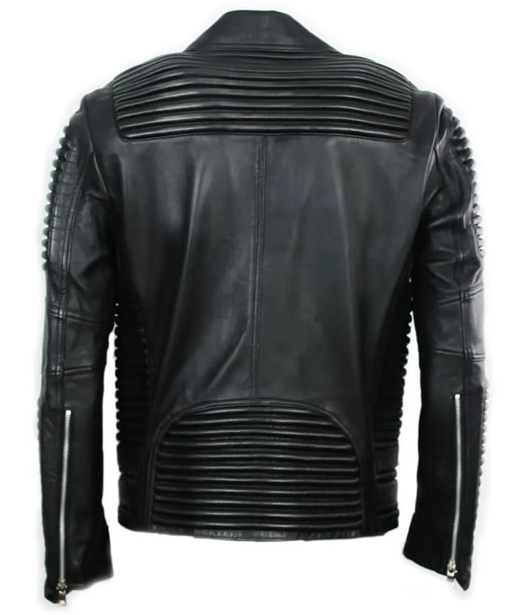 Black Back View Men’s Godspeed Motorcycle Padded Leather Jacket