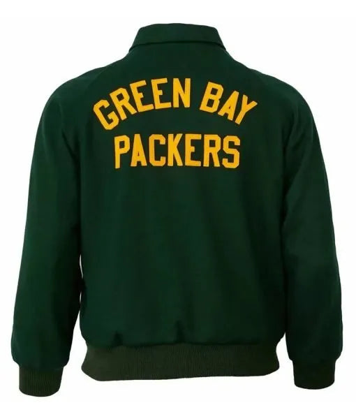 vintage Green Bay Packers wool jacket with yellow detailing in USA
