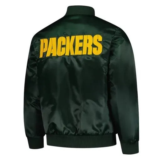 Full-snap closure satin jacket for Green Bay Packers fans in USA