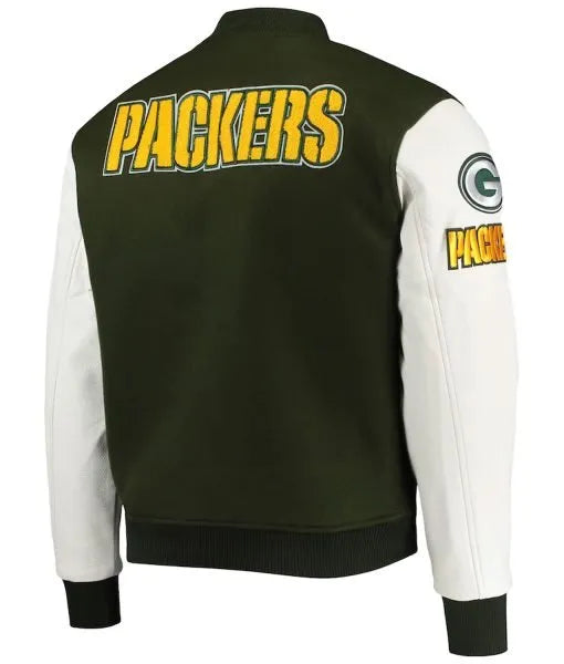Front zip closure on Packers varsity jacket in USA