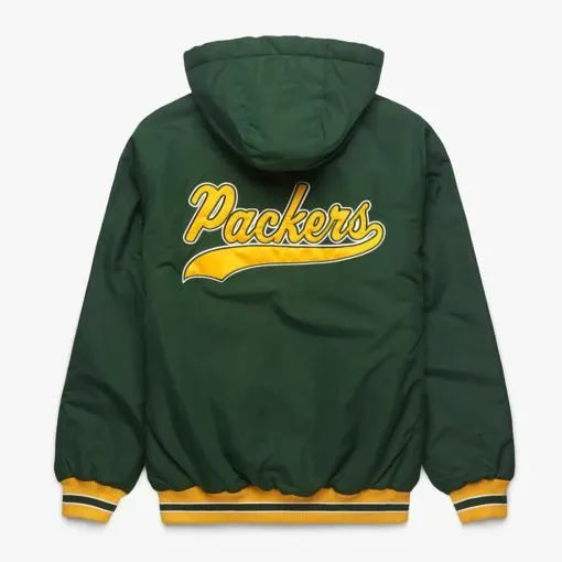 Unisex Packers green hooded parka with full zip in American Style
