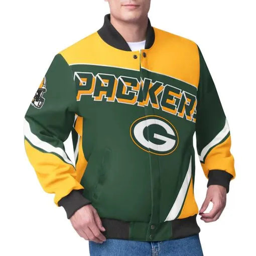 Green Bay Packers maximum racing green cotton jacket front view in USA