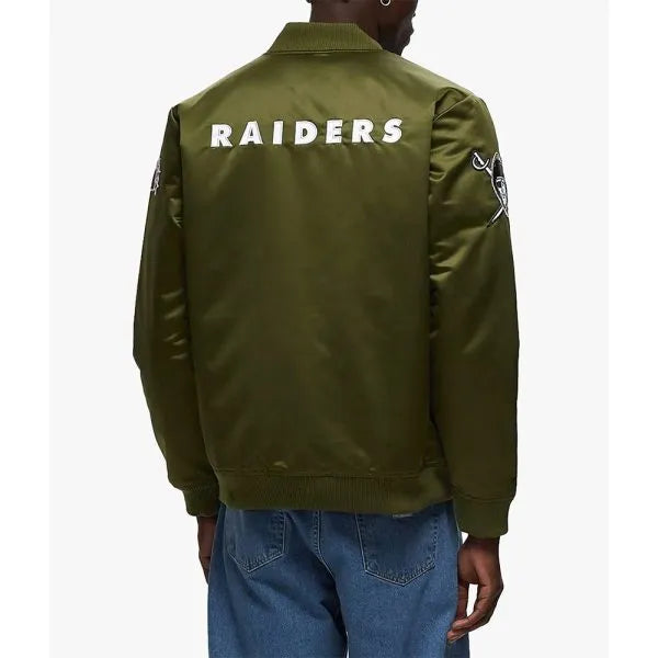 Quilted Raiders varsity green outerwear in USA
