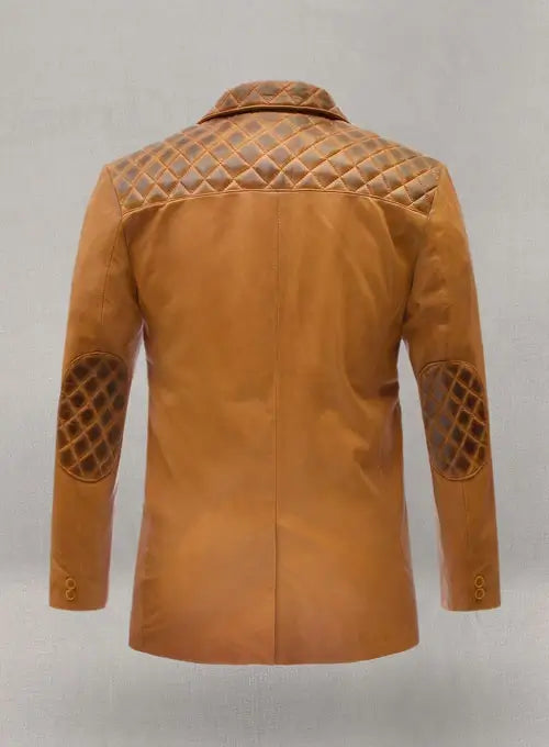 Stylish Harper Leather Blazer in Burnt Mustard in USA market