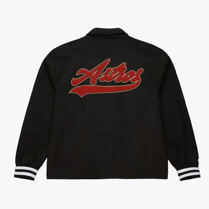 Black jacket with red 'Astros' text on a white background