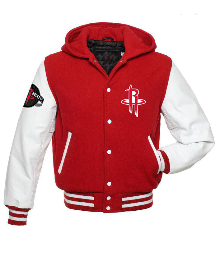 Houston Rockets NBA varsity red and white jacket back view in France style