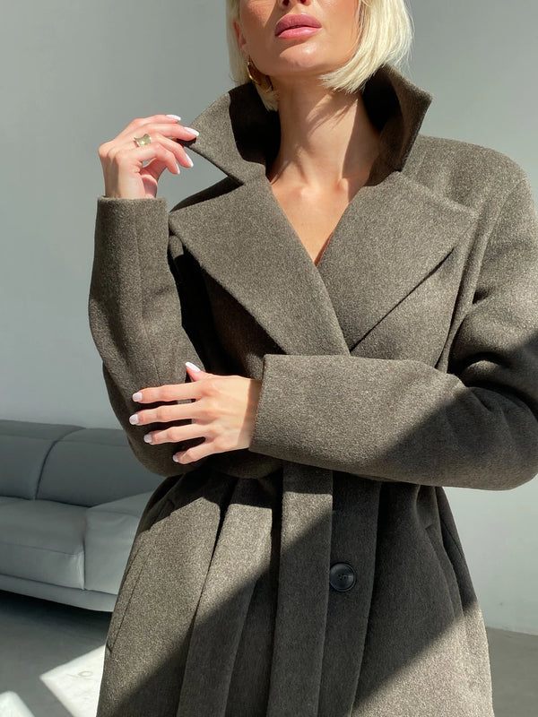 Stylish khaki wool coat for winter in USA