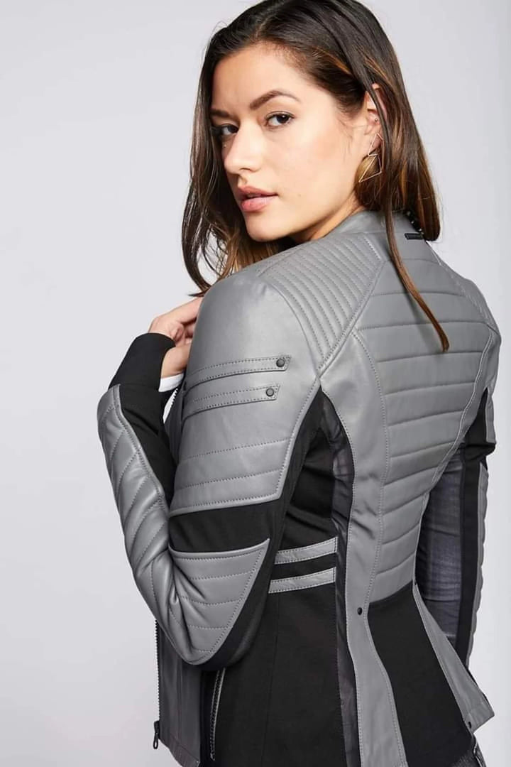 Two-Tone Grey and Black Leather Jacket for All
