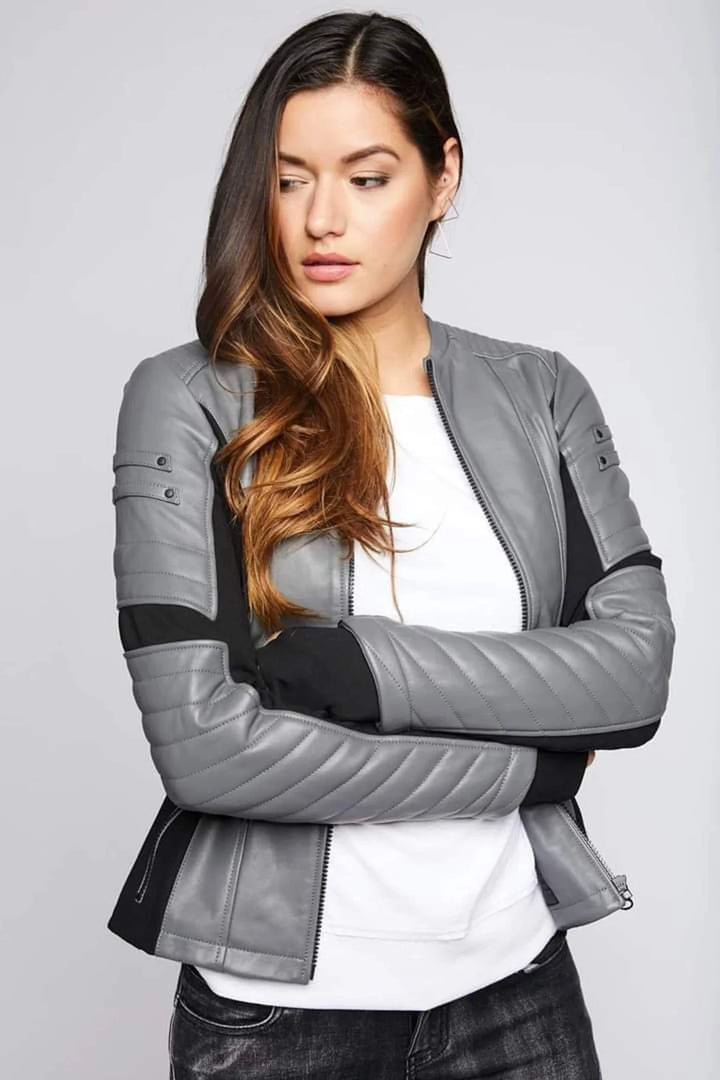 Unisex Grey and Black Leather Jacket
