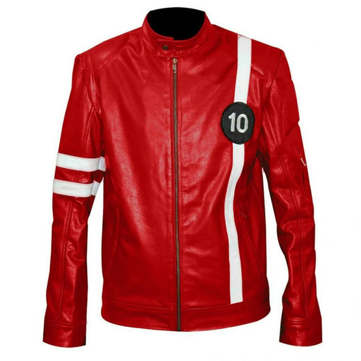 Ben Ten red leather jacket front view
