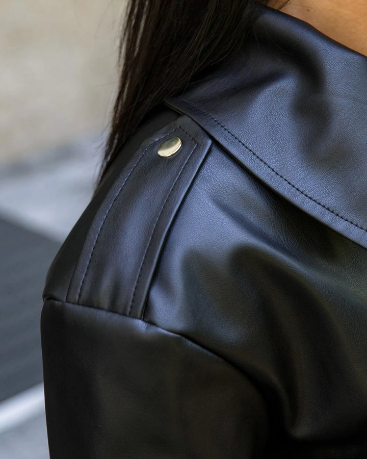 Classic Belted Black Leather Moto Jacket
