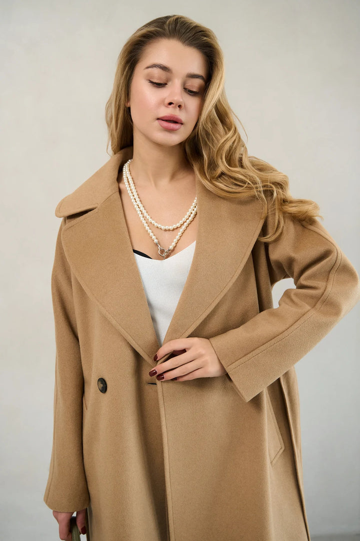 Stylish camel cashmere coat for women in USA