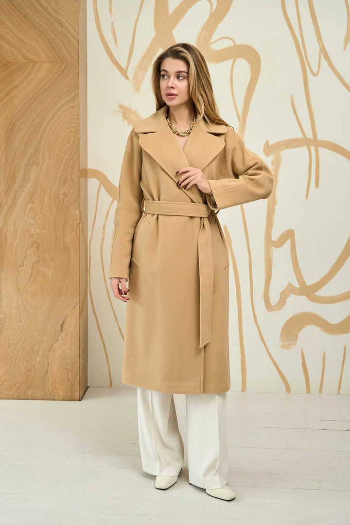 Warm light camel cashmere coat for cold weather in USA