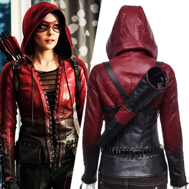 Back View Arrow Season 4 Thea Queen Cosplay Leather Jacket, Authentic Handcrafted Leather Costume, Unique Gift for Comic Enthusiasts,