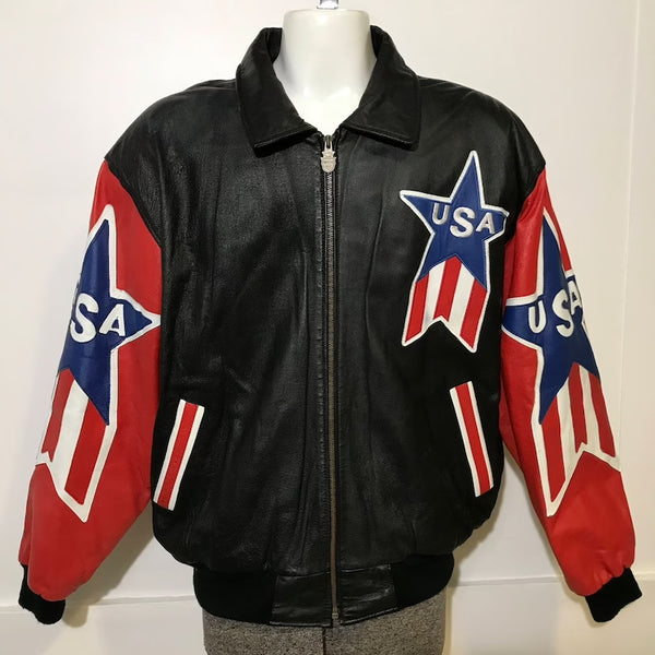 Patriot's Pride Vintage Leather USA Flag Jacket