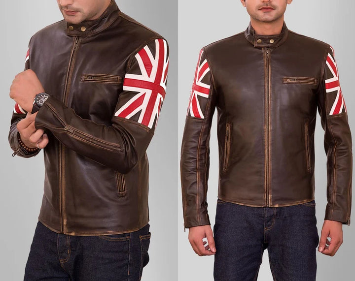 Classic brown biker jacket with a vintage touch in USA market