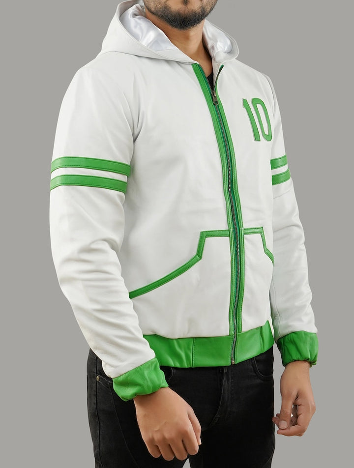 Ben 10 Omniverse stylish green and white leather jacket in American style