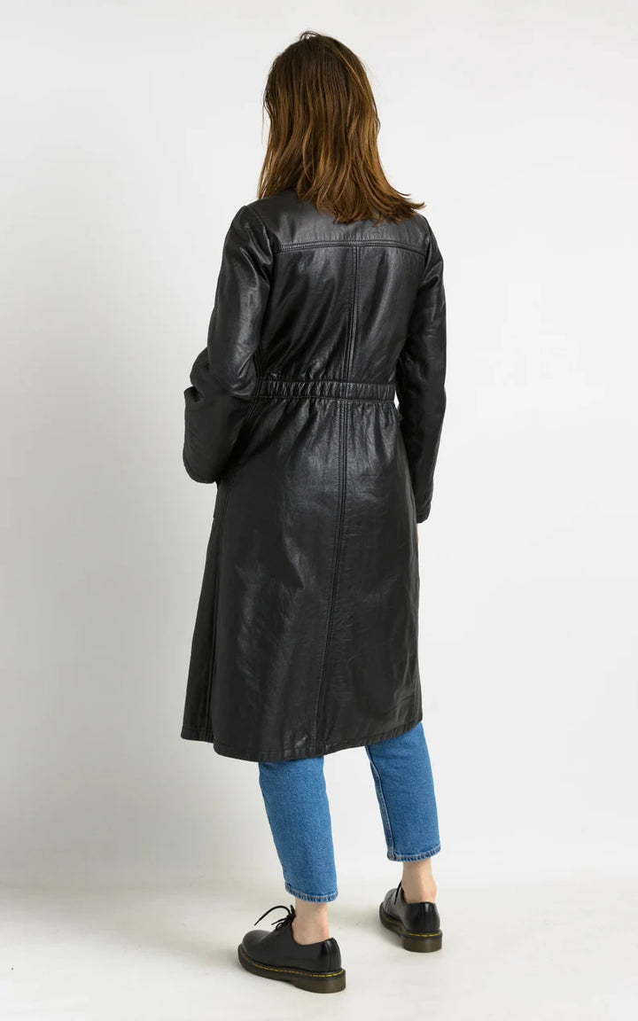 Retro 1980s black trench coat with lining and zip front in USA