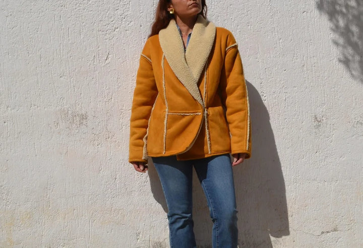 Cream-lined vintage faux suede outerwear in USA