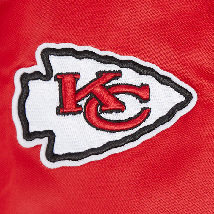 Close-up of CHIEFS embroidered logo on the back of the jacket.